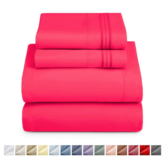 Nestl King Sheet Sets, 1800 Series Deep Pocket 4 Piece, Luxury Soft Microfiber Bed Sheet Sets, HOT PINK