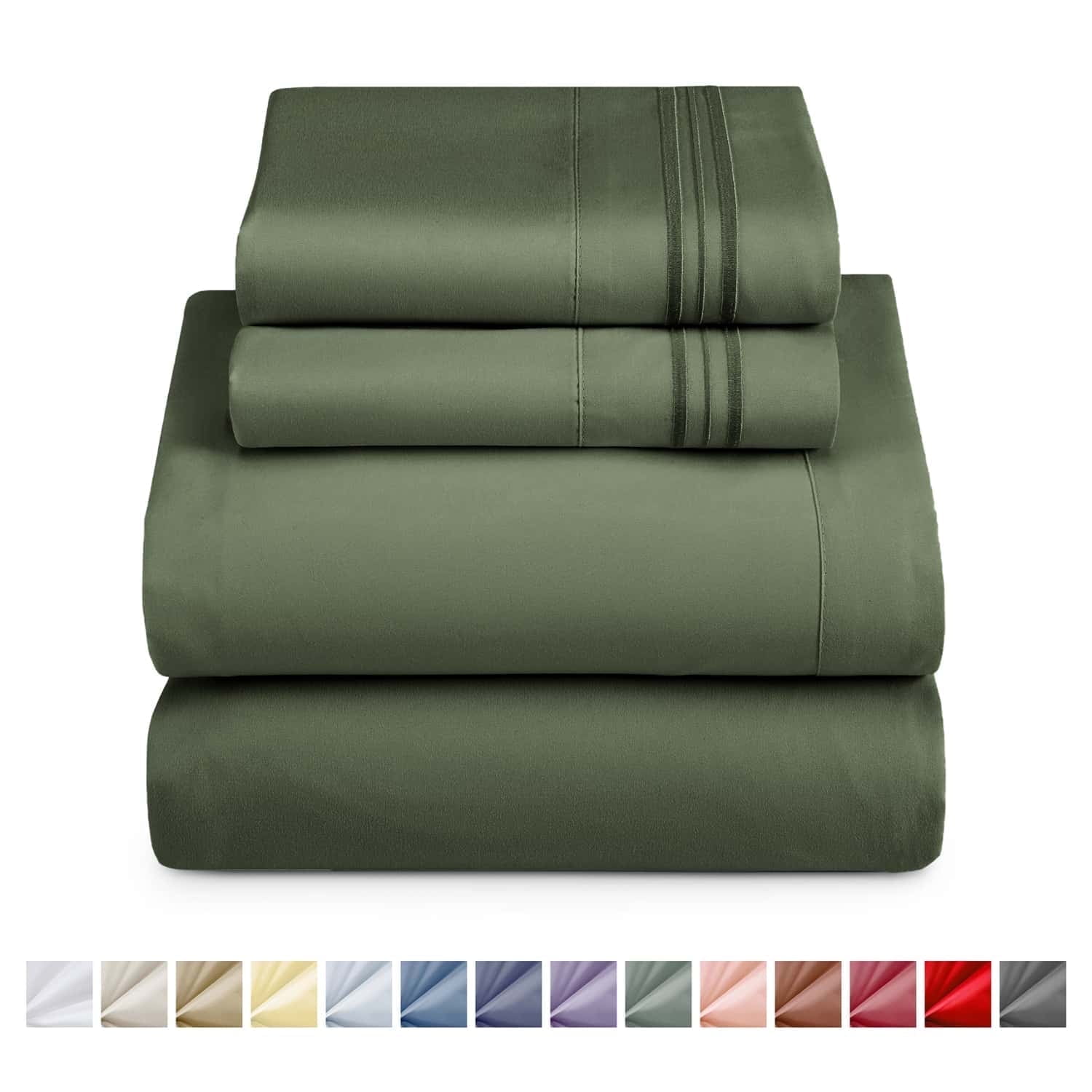 Nestl King Sheets Set, 1800 Series Deep Pocket Bed Sheets King 4 Piece, Luxury Soft Microfiber King Size Sheets, Olive Green