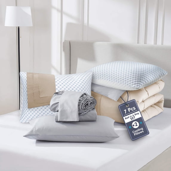Nestl Queen Size Comforter Set 9 Piece Reversible Comforter Set Queen Bed in a Bag Queen All Season, Queen Bed In A Bag With 2 Memory Foam Pillows 