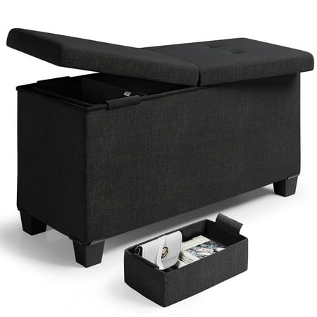 Nestl Linen Ottoman Storage Bench ,30" Bench, Black