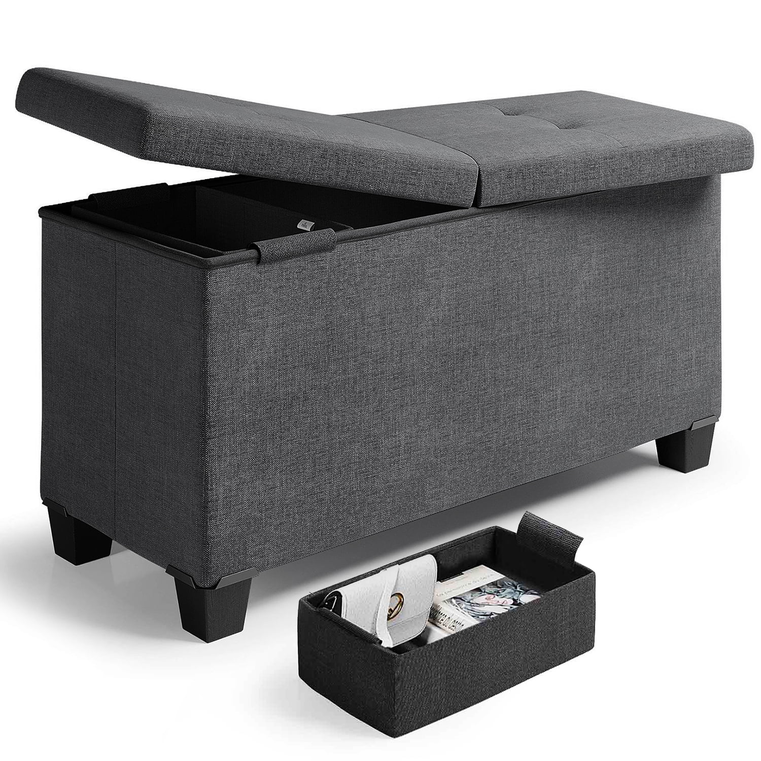 Nestl Linen Ottoman Storage Bench 30