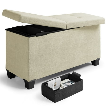 Nestl Linen Ottoman Storage Bench ,30" Bench, White