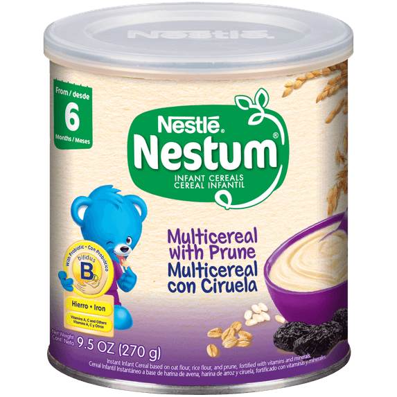 Nestlé Nestum Stage 2 Baby Cereal, Multicereal with Prune, 9.5 Ounce Canister