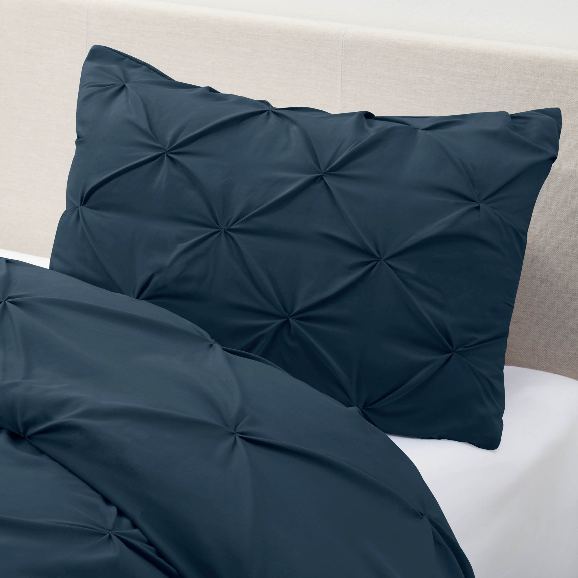 Navy Twin Microfiber Pintuck Duvet Cover Set with Pillowcase
