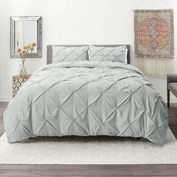 Nestl Pinch Pleat 3-piece Duvet Cover Set Silver Gray Queen 3 Piece