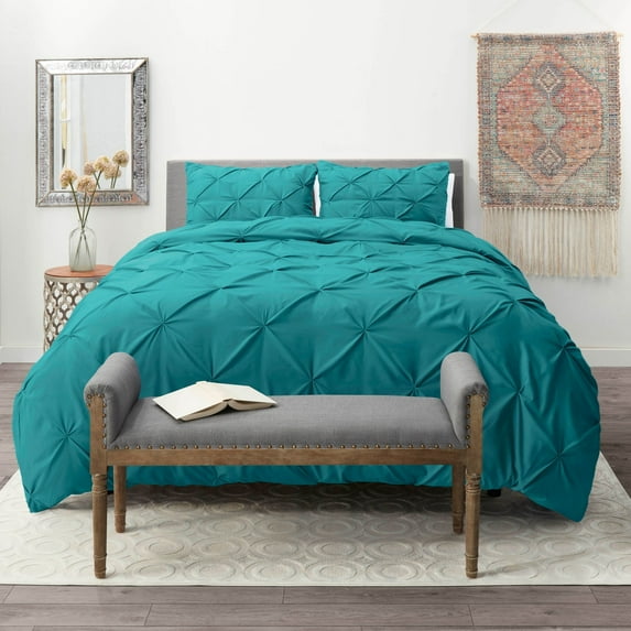 Nestl Pinch Pleat 3-piece Duvet Cover Set Teal Twin 2 Piece