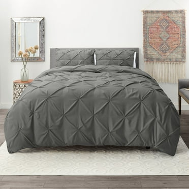Nestl  Pinch Pleat Down Alternative Ultra Soft Comforter Set Gray Queen 3 Piece