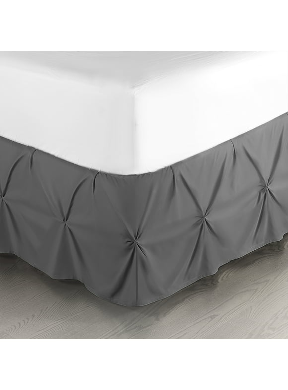 Nestl Pinch Pleated Tailored Microfiber Bed Skirt, Easy Fit 14” Inch  Pintuck Decorative Dust Ruffle, Queen, Charcoal Grey