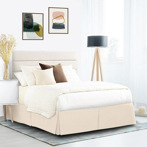 Nestl Pleated 14 inch Tailored Drop Bed Skirt - Soft Double Brushed Premium Microfiber Ruffle Bed Skirt Beige Cream Queen
