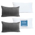 thumbnail image 1 of Nestl Plush 2 Pack Solid Decorative Microfiber Rectangle Throw Pillow Cover with Throw Pillow Insert for Couch, Grey, 12" x 20", 1 of 1