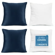 Nestl Plush 2 Pack Solid Decorative Microfiber Square Throw Pillow Cover with Throw Pillow Insert for Couch, Navy Blue, 18" x 18"