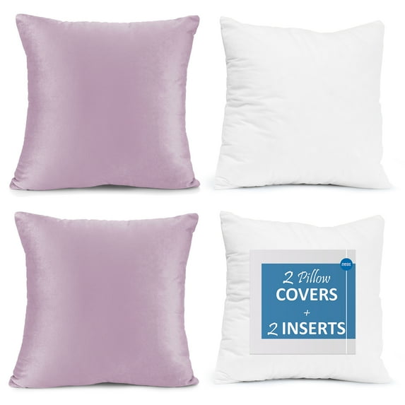 Nestl Plush 2 Pack Solid Decorative Microfiber Square Throw Pillow Cover with Throw Pillow Insert for Couch, Silver, 28" x 28"