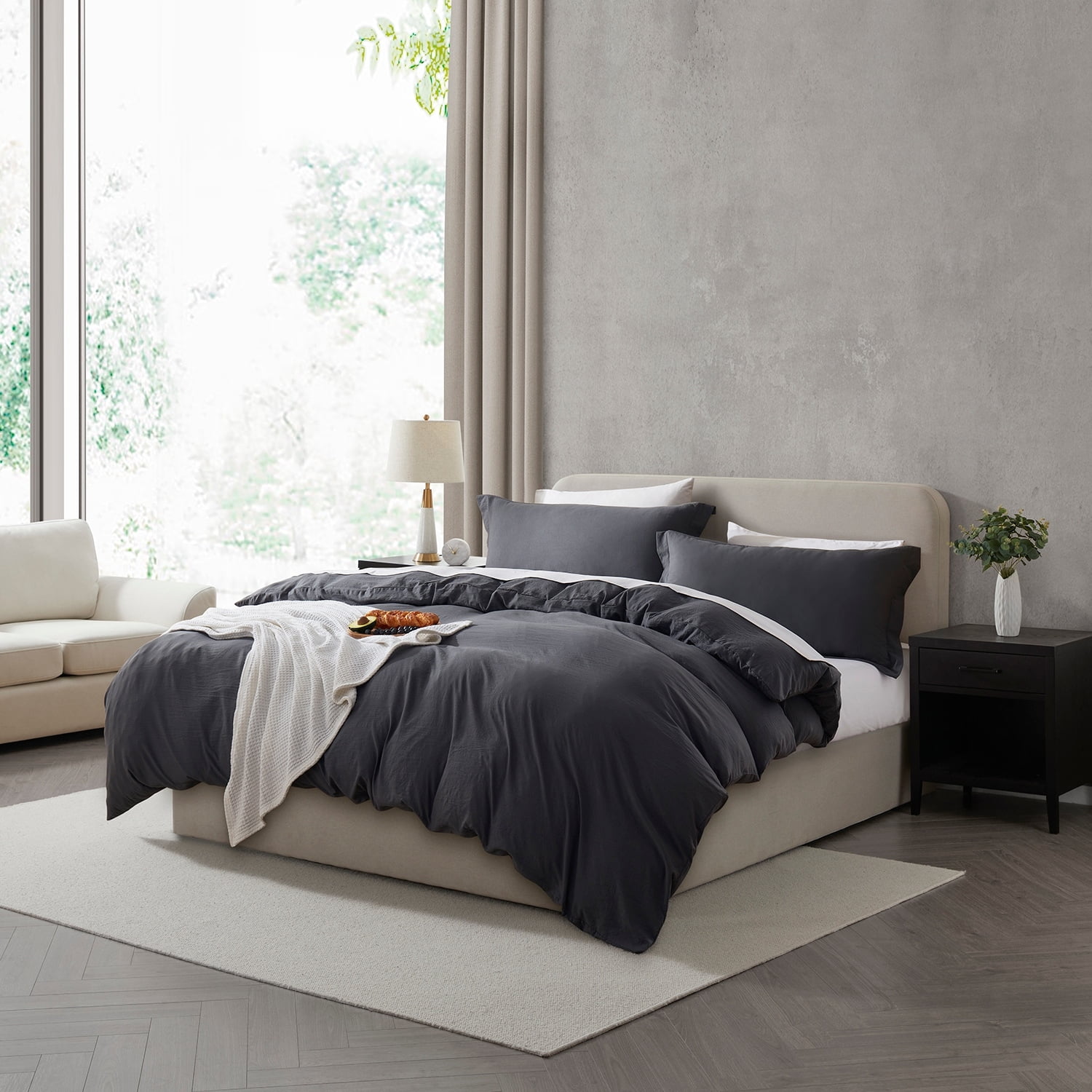 Luxurious King Size Gray Microfiber Duvet Cover Set