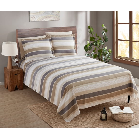 Nestl Printed Full Sheet Set - Shrinkage and Fade Resistant- 6 Piece Soft Deep Pocket Bed Sheets - 1 Fitted Sheet, 1 Flat Sheet, 2 Pillowcases and 2 Pillow Shams - Full, Multi Stripe