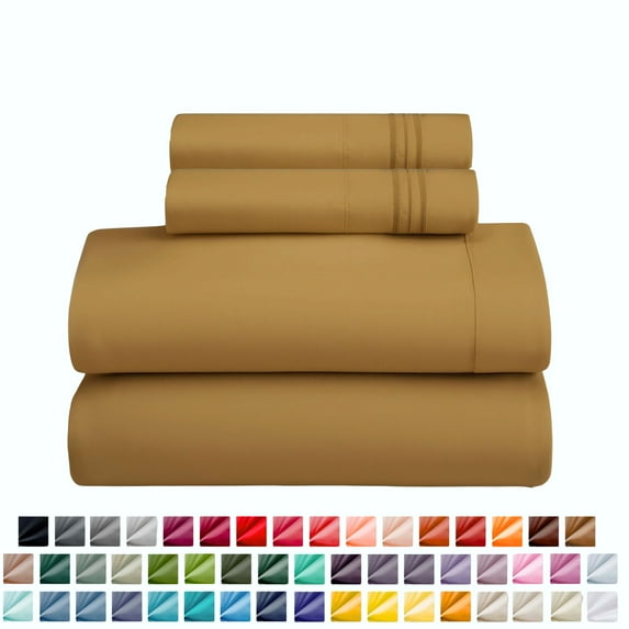 Nestl Queen Sheets Set, 1800 Series 4 Piece Sheets Queen Set, Luxury Soft Microfiber Queen Size Bed Sheets Set, Camel Gold
