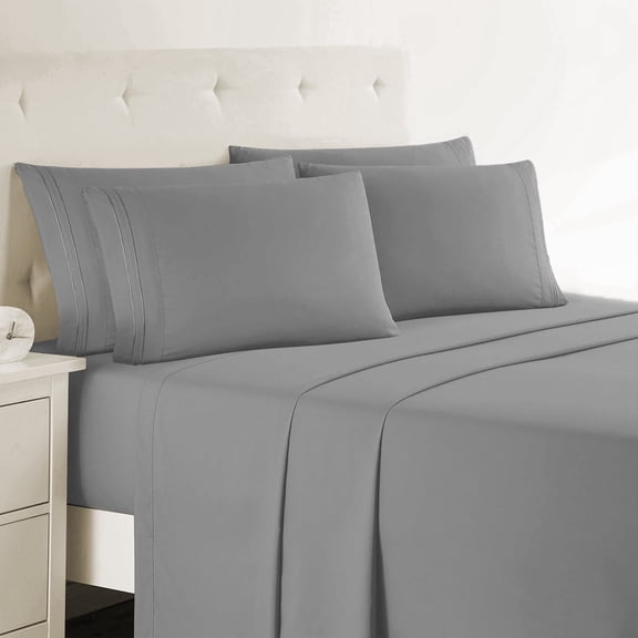 Nestl Queen Sheets Set, 1800 Series, 6 Piece Deep Pocket Sheets, Luxury Soft Microfiber Queen Size Bed Sheets Set, Gray