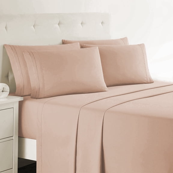 Nestl Queen Sheets Set, 1800 Series, 6 Piece Deep Pocket Sheets, Luxury Soft Microfiber Queen Size Bed Sheets Set, Peach Beige