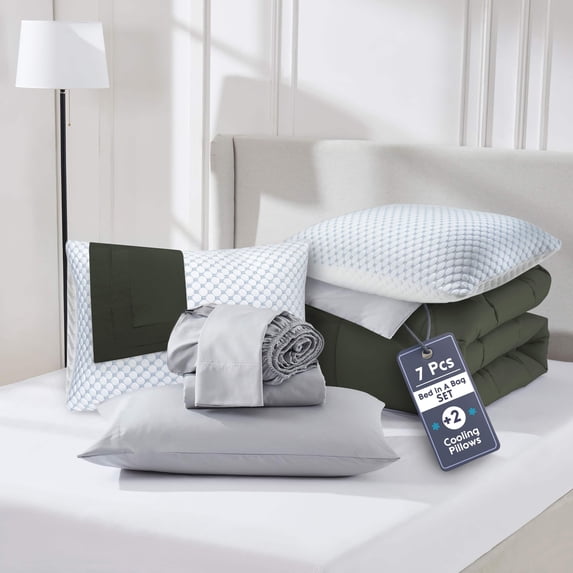 LammaLoe Queen Size Comforter Set 9 Piece Reversible Comforter Set Queen Bed in a Bag Queen All Season, Queen Bed In A Bag With 2 Memory Foam Pillows 
