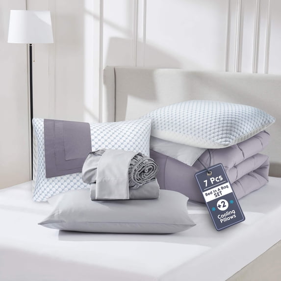 LammaLoe Queen Size Comforter Set 9 Piece Reversible Comforter Set Queen Bed in a Bag Queen All Season, Queen Bed In A Bag With 2 Memory Foam Pillows 