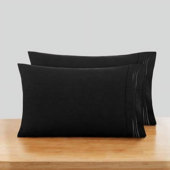 Nestl Queen Size Pillowcase - Stitch Pillow Case - Brushed Microfiber 1800 Bedding – Wrinkle, Fade, Stain Resistant - Black Standard Pillowcase Set of 2