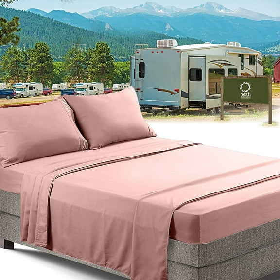 Nestl RV/Short Queen Bed Sheets Set Bedding Sheets Set for Campers, 4-Piece Bed Set, Deep Pockets Fitted Sheet, 100% Luxury Soft Microfiber, Hypoallergenic, Cool & Breathable, Peach