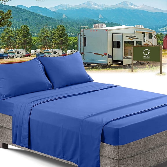 Nestl RV/Short Queen Bed Sheets Set Bedding Sheets Set for Campers, 4-Piece Bed Set, Deep Pockets Fitted Sheet, 100% Luxury Soft Microfiber, Hypoallergenic, Cool & Breathable, Royal Blue