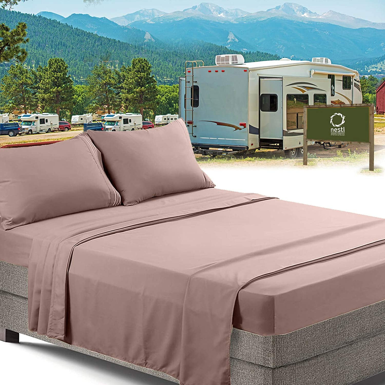 Nestl RV/Short Queen Bed Sheets Set Bedding Sheets Set for Campers, 4 ...