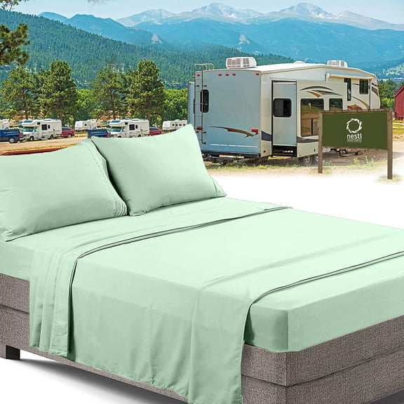 Nestl RV/Short Queen Bed Sheets Set Bedding Sheets Set for Campers, 6-Piece Bed Set, Deep Pockets Fitted Sheet, 100% Luxury Soft Microfiber 2 Bonus Pillowcases, Mint