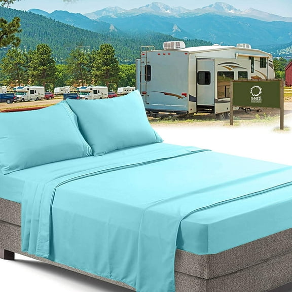Nestl RV/Short Queen Bed Sheets Set Bedding Sheets Set , Deep Pockets Fitted Sheet,Microfiber, Light Blue
