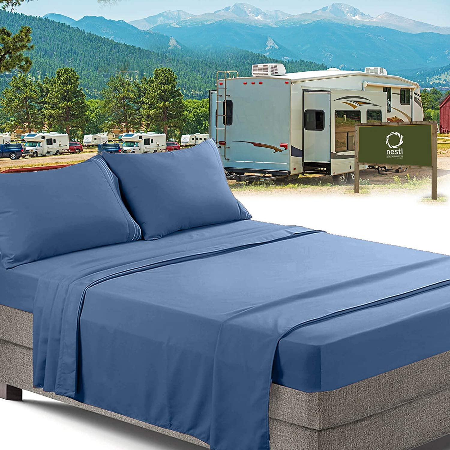 Nestl, Bed Sheets Set, RV Short Queen, Microfiber, Blue Heaven ...