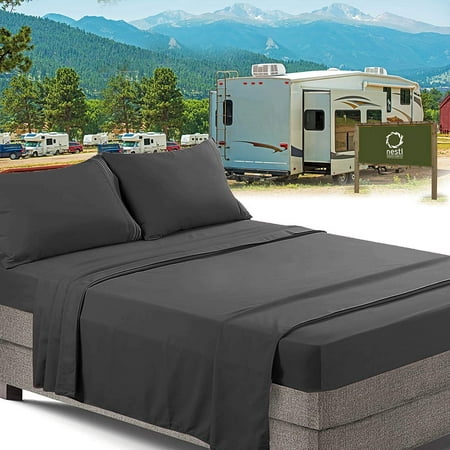 Nestl RV/Short Queen Bed Sheets Set Bedding Sheets Set for Campers, 4-Piece Bed Set, Microfiber, Gray