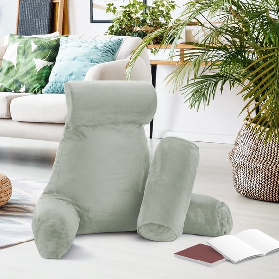 Nestl Reading Pillow, Extra Large Bed Rest Back Pillow with Arms For Bed, Premium Shredded Memory Foam Backrest Pillows, Detachable Neck Roll & Lumbar Back Support Pillow, Sage Green
