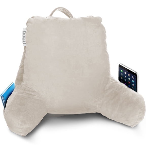 Nestl Backrest Reading Pillow, Bed Rest Back Pillow with Arms For Bed, Shredded Memory Foam Back Support Pillow, Medium, Linen