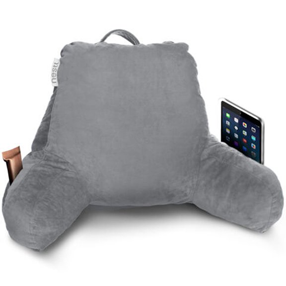 Nestl Reading Pillow, Backrest Pillows with Arms, Plush Back Pillow, Shredded Memory Foam Bed Rest Pillow, Small, Light Grey