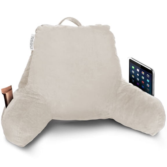 Nestl Reading Pillow, Backrest Pillows with Arms, Plush Back Pillow, Shredded Memory Foam Bed Rest Pillow, Small, Linen