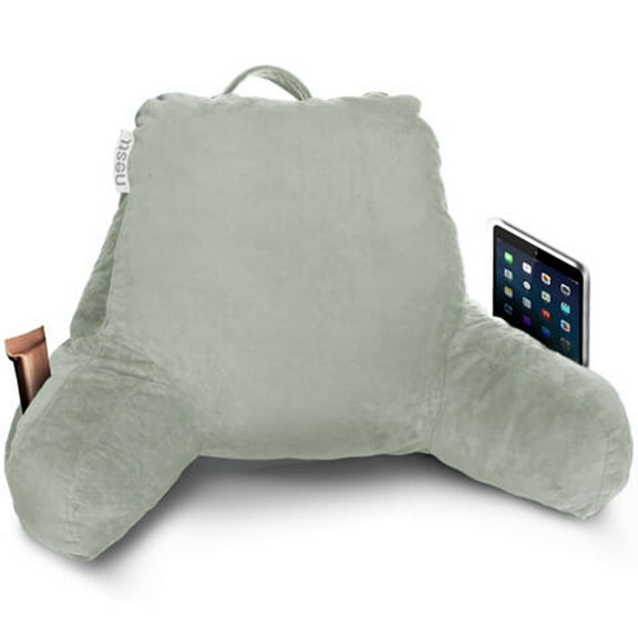 Nestl Reading Pillow, Backrest Pillows with Arms, Plush Back Pillow, Shredded Memory Foam Bed Rest Pillow, Small, Sage Green