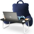 thumbnail image 1 of Nestl Reading Pillow Bonus Portable Lap Desk Stand for Laptop 19x11”, Cut Plush Striped Back Support Pillow, Shredded Memory Foam Bed Rest Pillow with Arms for Kids & Teens - Small, Navy, 1 of 7