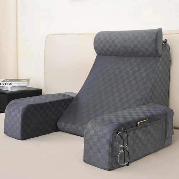 Reading Pillow for Adults  Ergonomic 45 Wedge Back Support Chair for Sitting in Bed, XL Side Pockets, Perfect for Working, Gaming, Watching TV, Relaxing, or Recovery, Great Gift Idea, 19