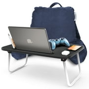 Nestl Reading Pillow Bonus Portable Lap Desk Stand for Laptop, Back Rest Pillow for Sitting in Bed, Shredded Memory Foam Bed Rest Pillow with Arms and Pockets, Large, Gray
