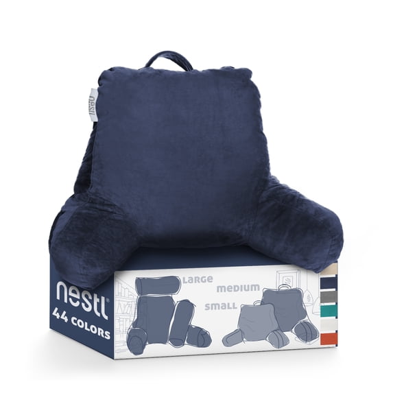 Nestl Reading Pillow for Kids & Teens, Bed Rest Pillows with Arms for Sitting in Bed, Shredded Memory Foam Small Backrest Support Pillow, Blue (Navy Blue)
