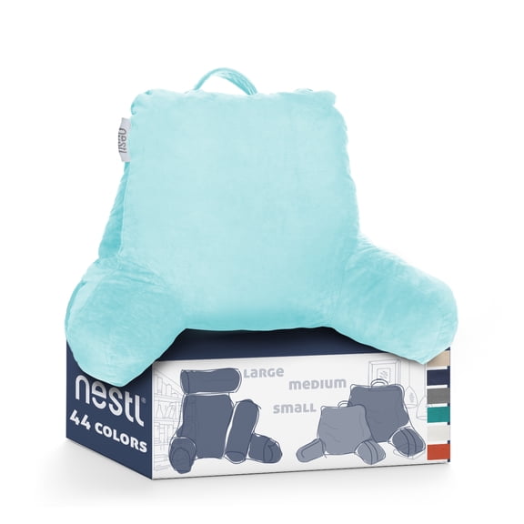 Nestl Reading Pillow for Kids & Teens, Bed Rest Pillows with Arms for Sitting in Bed, Shredded Memory Foam Small Backrest Support Pillow, Light Baby Blue
