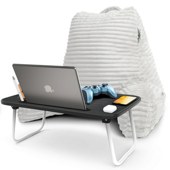 Nestl Reading Pillow Plus Portable Lap Desk Stand Bed Rest Pillow with Arms - Medium, White