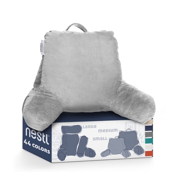 Nestl Reading Pillow for Kids & Teens, Bed Rest Back Pillow with Arms For Bed, Shredded Memory Foam Small Backrest Pillows, Silver Gray