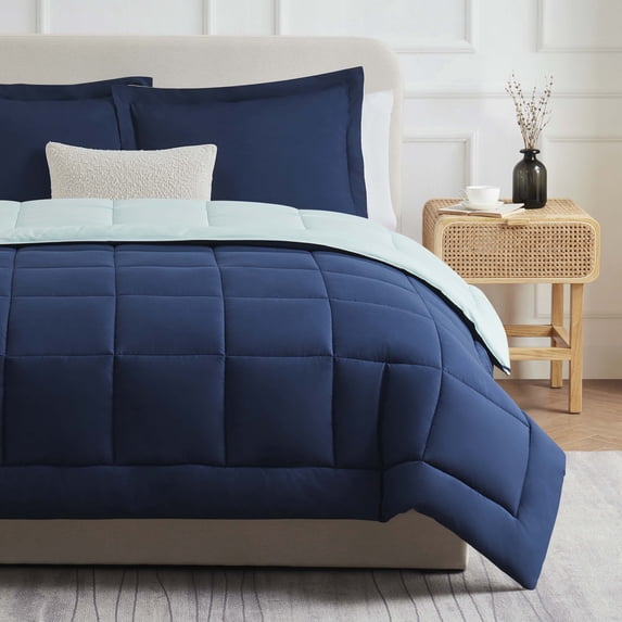 Nestl King Size Comforter Set, 3 Piece Bed in a Bag, Reversible Down Alternative Bedding Set, Navy & Light Blue