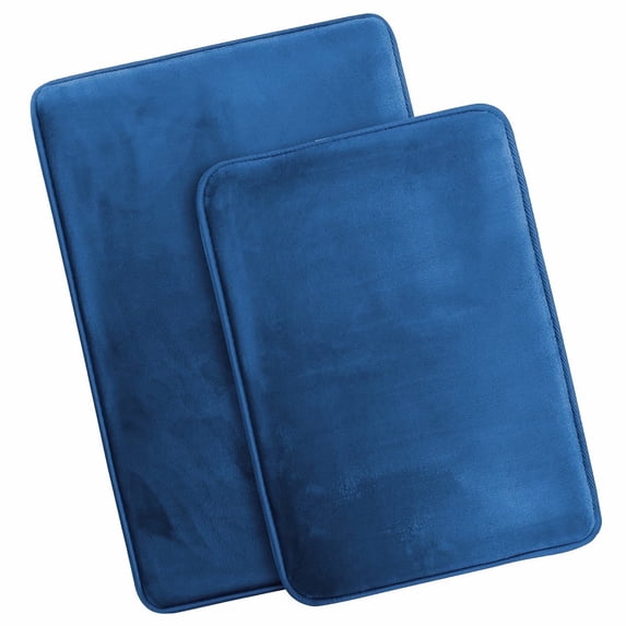 Nestl Set of 2 Absorbent Memory Foam Bath Mat Set Bathroom Rugs, Blue, Large Size 20"x32" Small Size 17”x24”