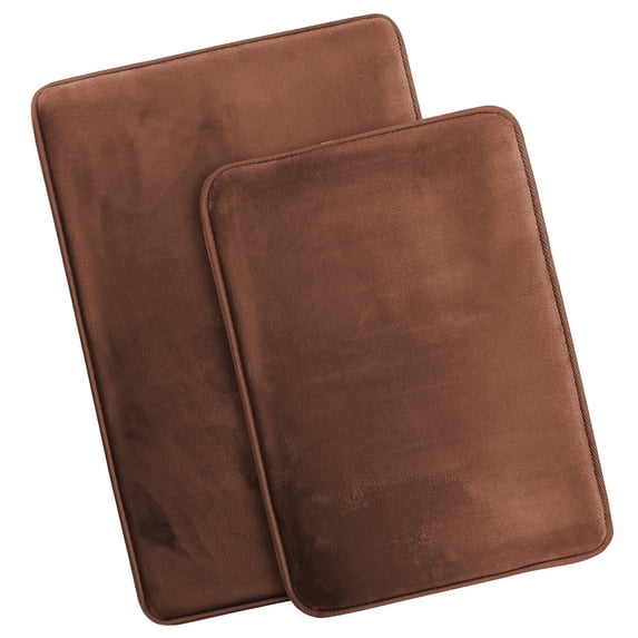 Nestl Set of 2 Absorbent Memory Foam Bath Mat Set Bathroom Rugs, Brown, Large Size 20"x32" Small Size 17”x24”