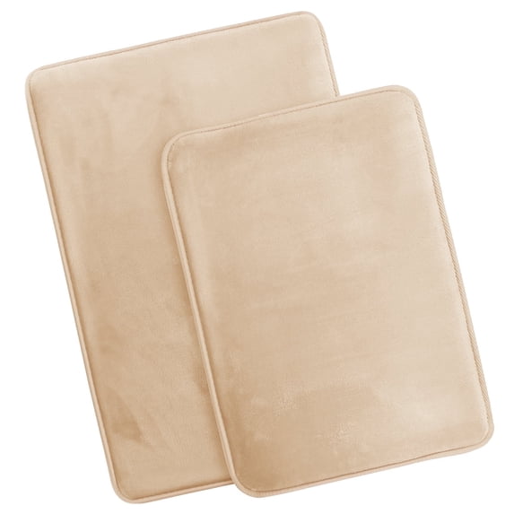 Nestl Set of 2 Absorbent Memory Foam Bath Mat Set Bathroom Rugs, Cream, Large Size 20"x32" Small Size 17”x24”