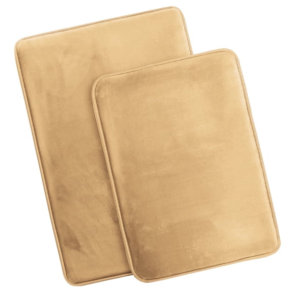 Nestl Set of 2 Absorbent Memory Foam Bath Mat Set Bathroom Rugs, Gold, Large Size 20"x32" Small Size 17”x24”