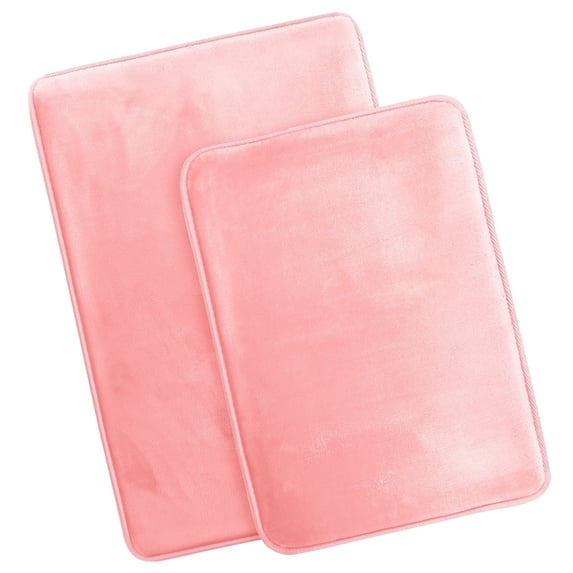Nestl Set of 2 Absorbent Memory Foam Bath Mat Set Bathroom Rugs, Pink, Large Size 20"x32" Small Size 17”x24”