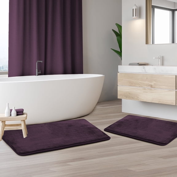 Nestl Set of 2 Absorbent Memory Foam Bath Mat Bathroom Rugs, Purple, Large Size 20"x32" Small Size 17”x24”